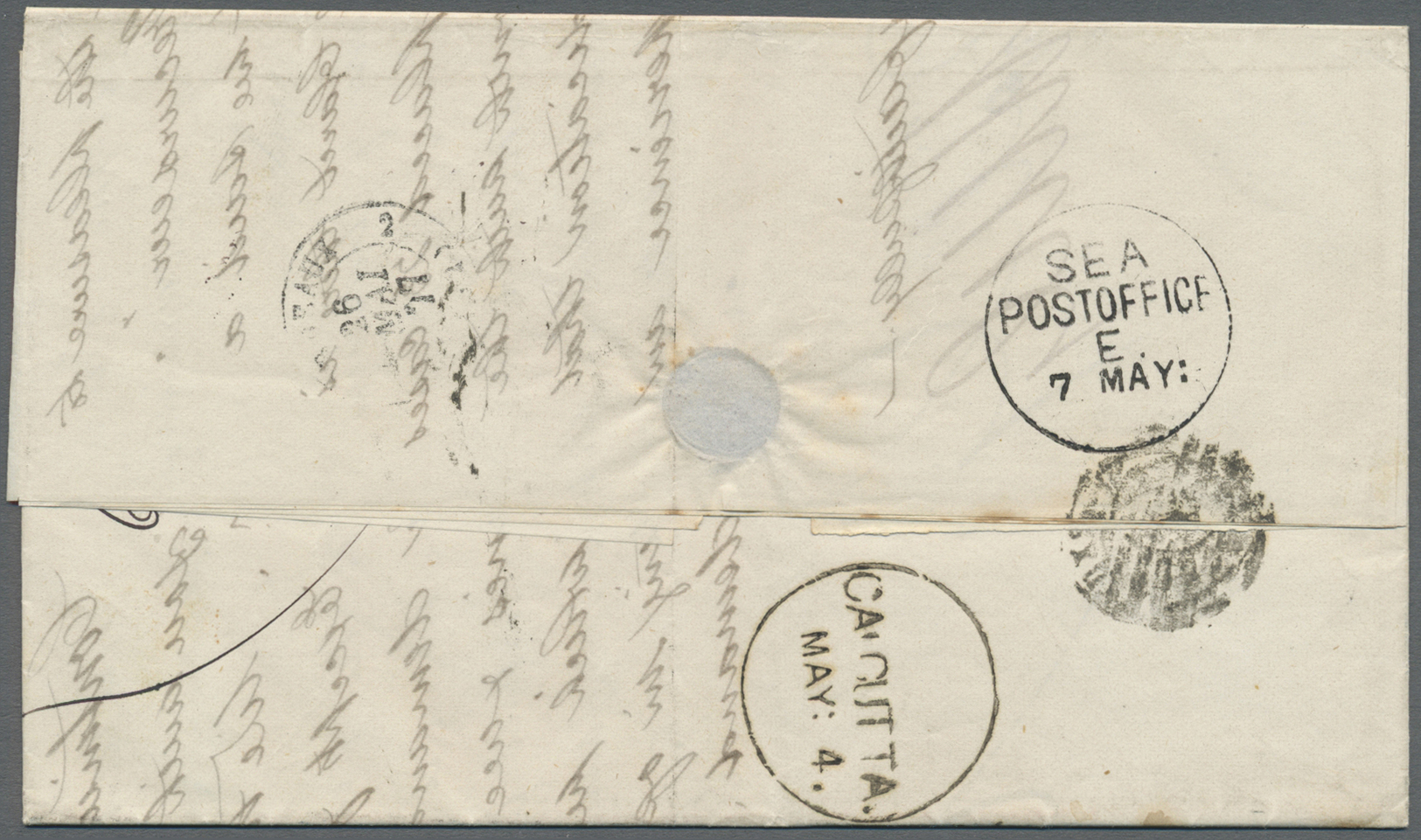 Br Indien: 1877. Stampless Envelope Written From Calcutta Dated '4th May 1877' Addressed To France Cancelled By Calcutta - Autres & Non Classés