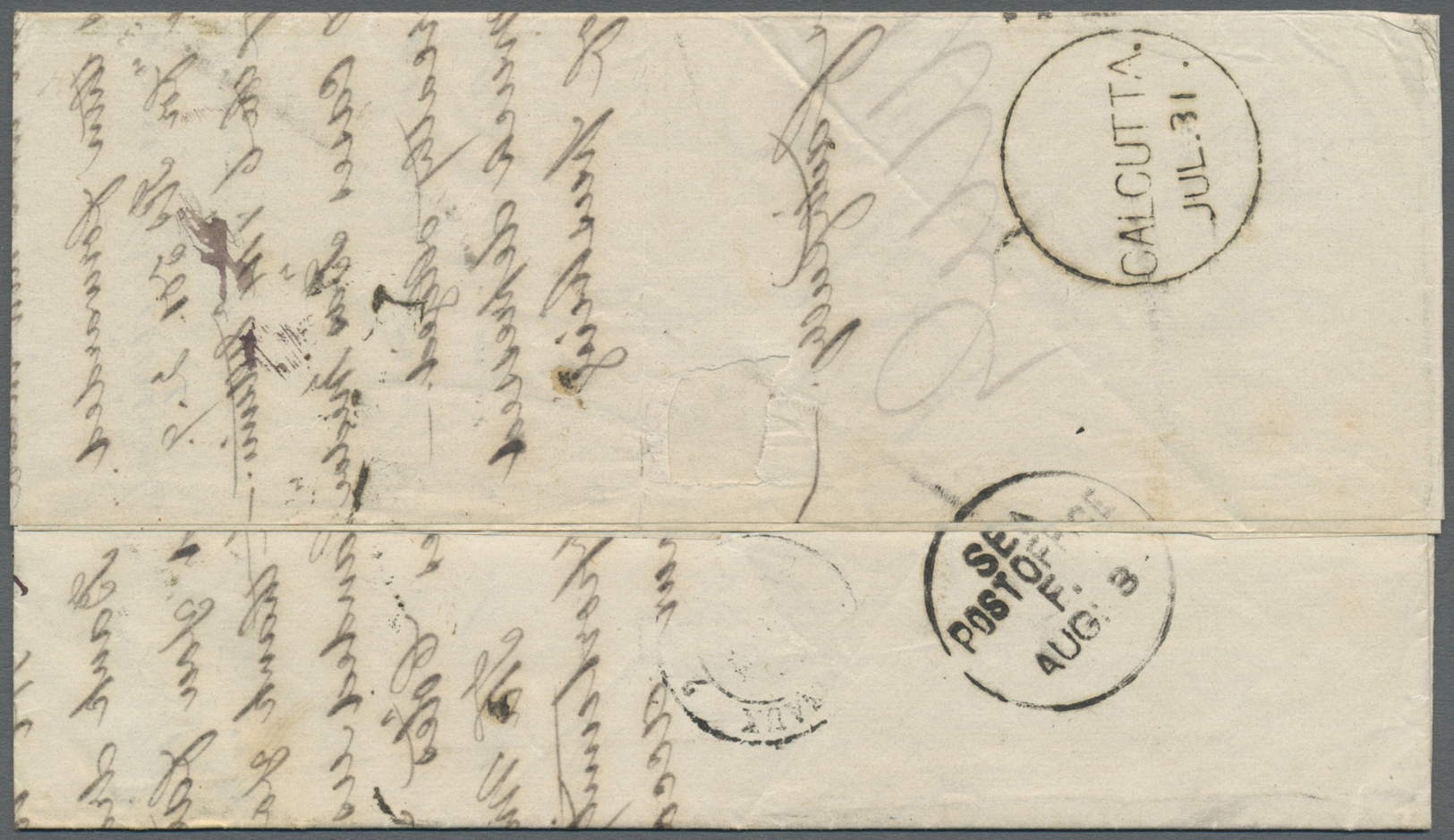 Br Indien: 1877. Stampless Envelope Written From Calcutta Dated '31st July 1877' Addressed To France Cancelled By Calcut - Other & Unclassified