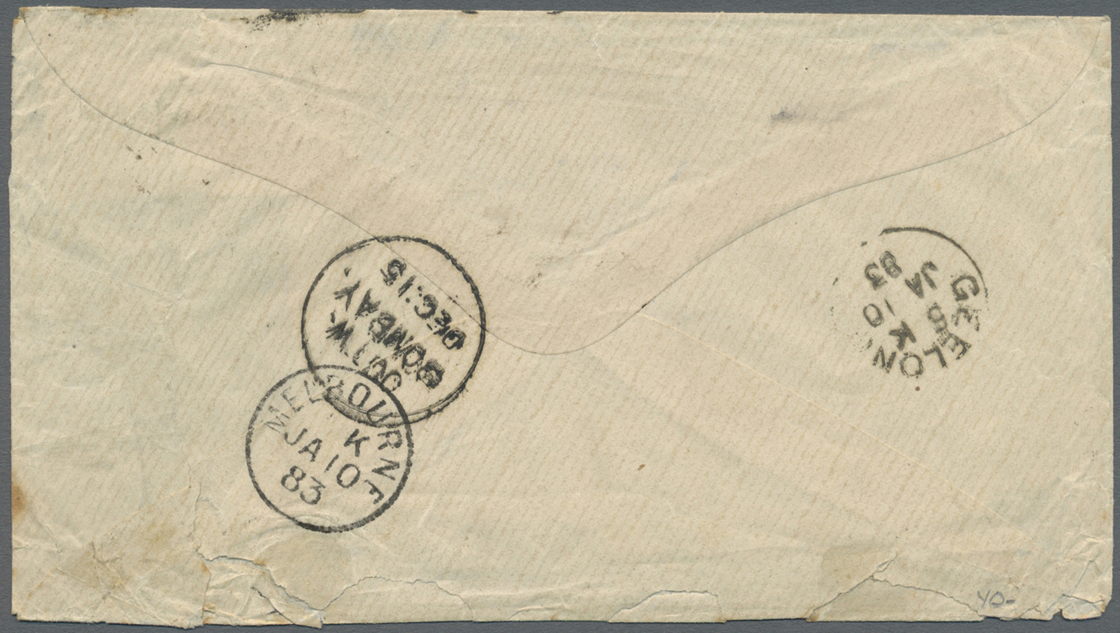 Br Indien: 1882 (11th Dec.) Cover From Calcutta To Geelong, Victoria, Australia 'Via First Ship' Via Bombay And Melbourn - Other & Unclassified