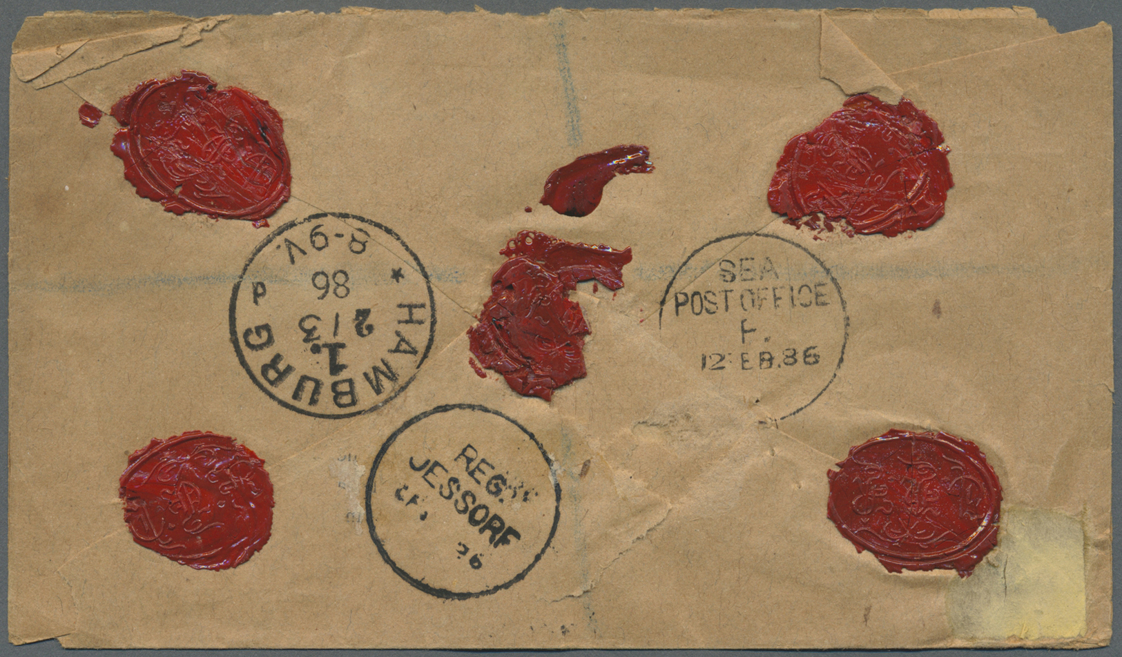 Br Indien: 1886/1892 Two Registered Covers To Germany, 1882 From Jessore To Hamburg Franked QV 1866 4a. And 1a., And 189 - Other & Unclassified