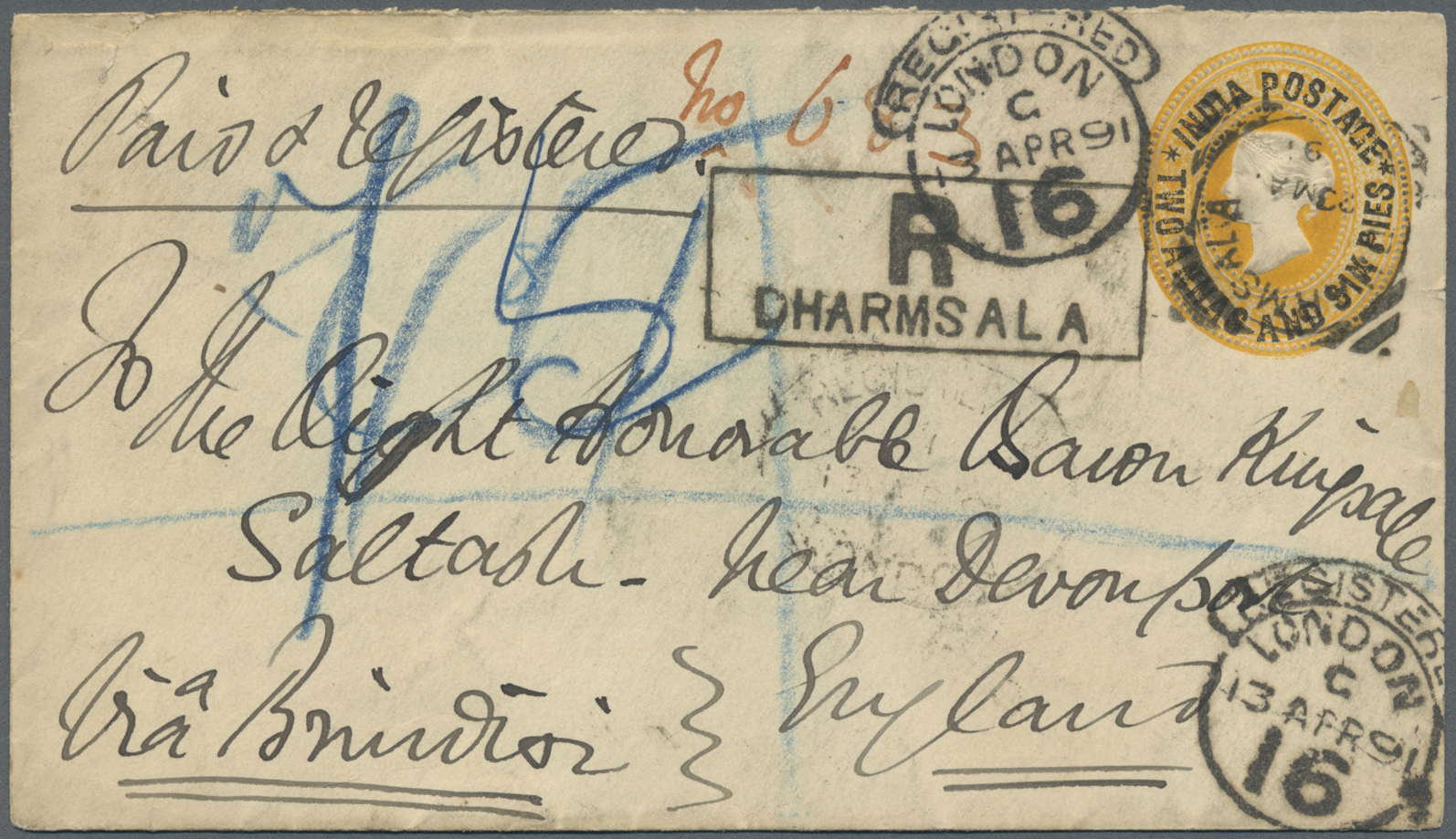 GA Indien: 1887/1891: Two Postal Stationery Envelopes Used Registered To England, With 1887 P/s Registered Envelope 2a., - Other & Unclassified