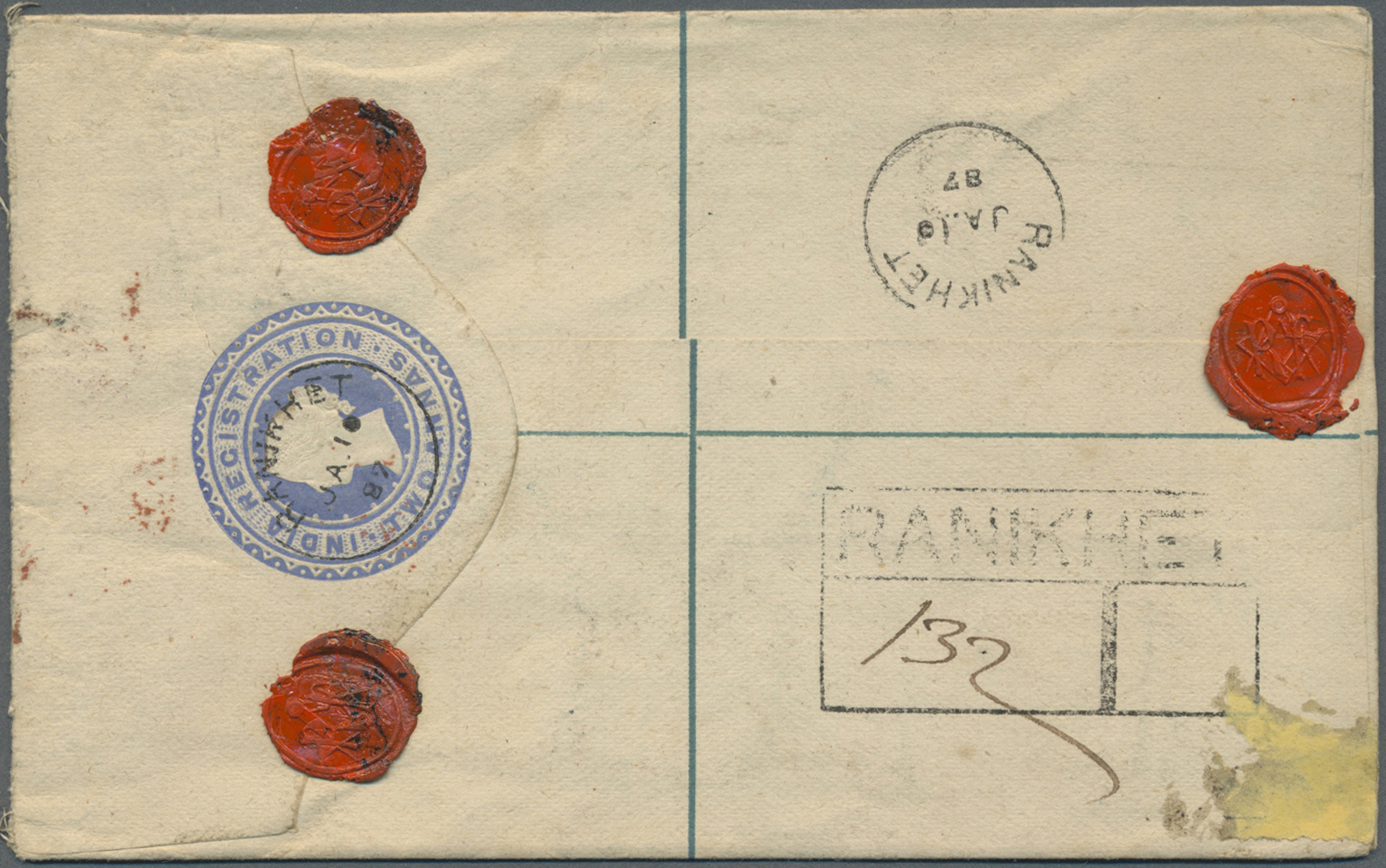 GA Indien: 1887/1891: Two Postal Stationery Envelopes Used Registered To England, With 1887 P/s Registered Envelope 2a., - Other & Unclassified