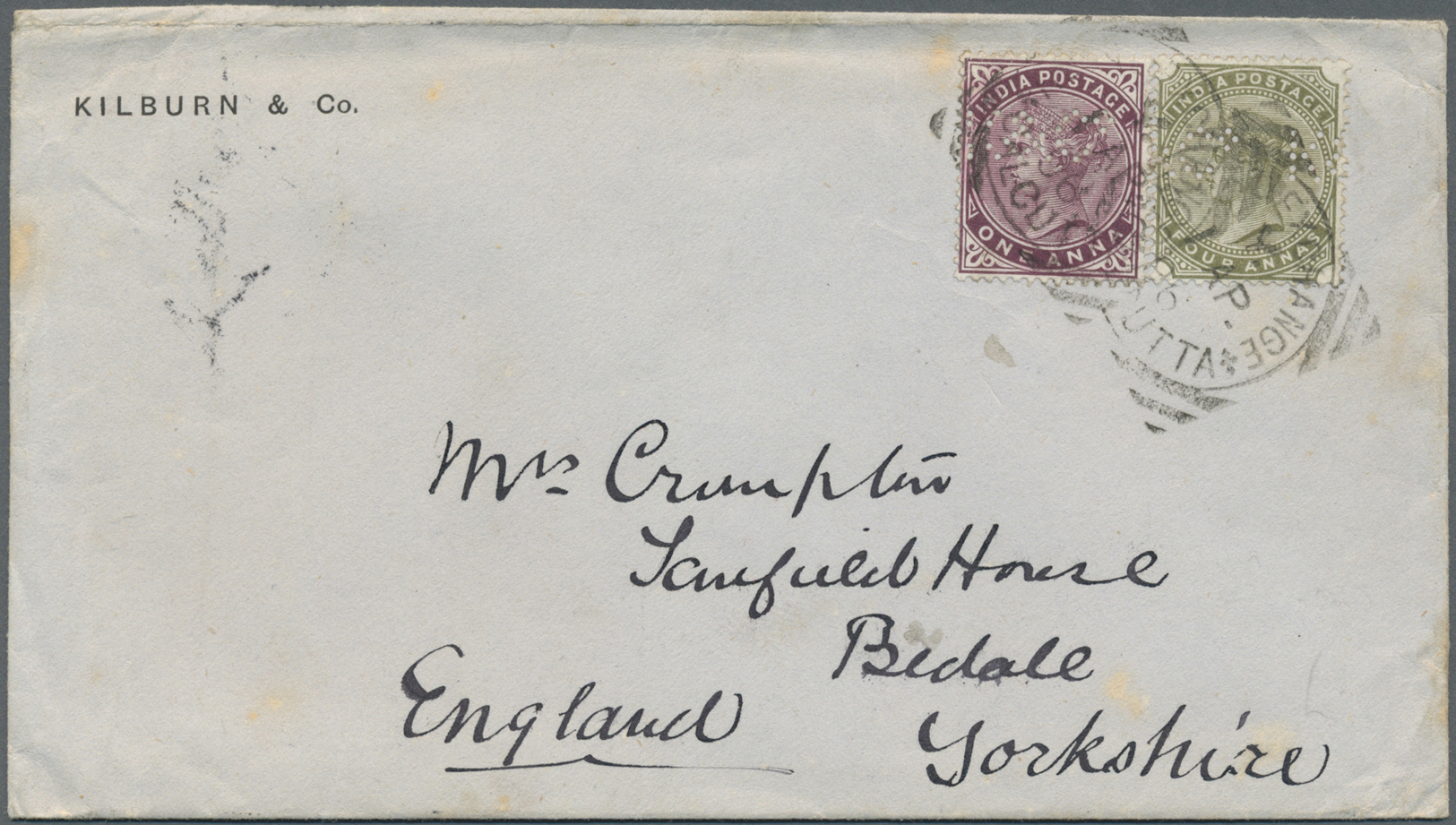 Br Indien: 1890/1896 PERFIN "K & Co.": Two Different Covers Franked With Indian/Great Britain Stamps With Perfins "K & C - Other & Unclassified