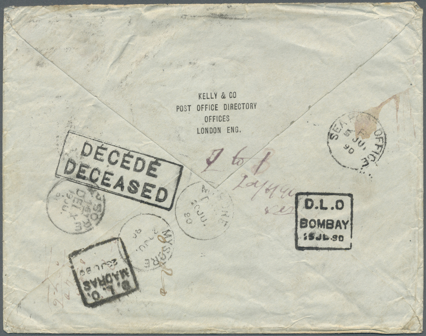 Br Indien: 1890/1896 PERFIN "K & Co.": Two Different Covers Franked With Indian/Great Britain Stamps With Perfins "K & C - Other & Unclassified