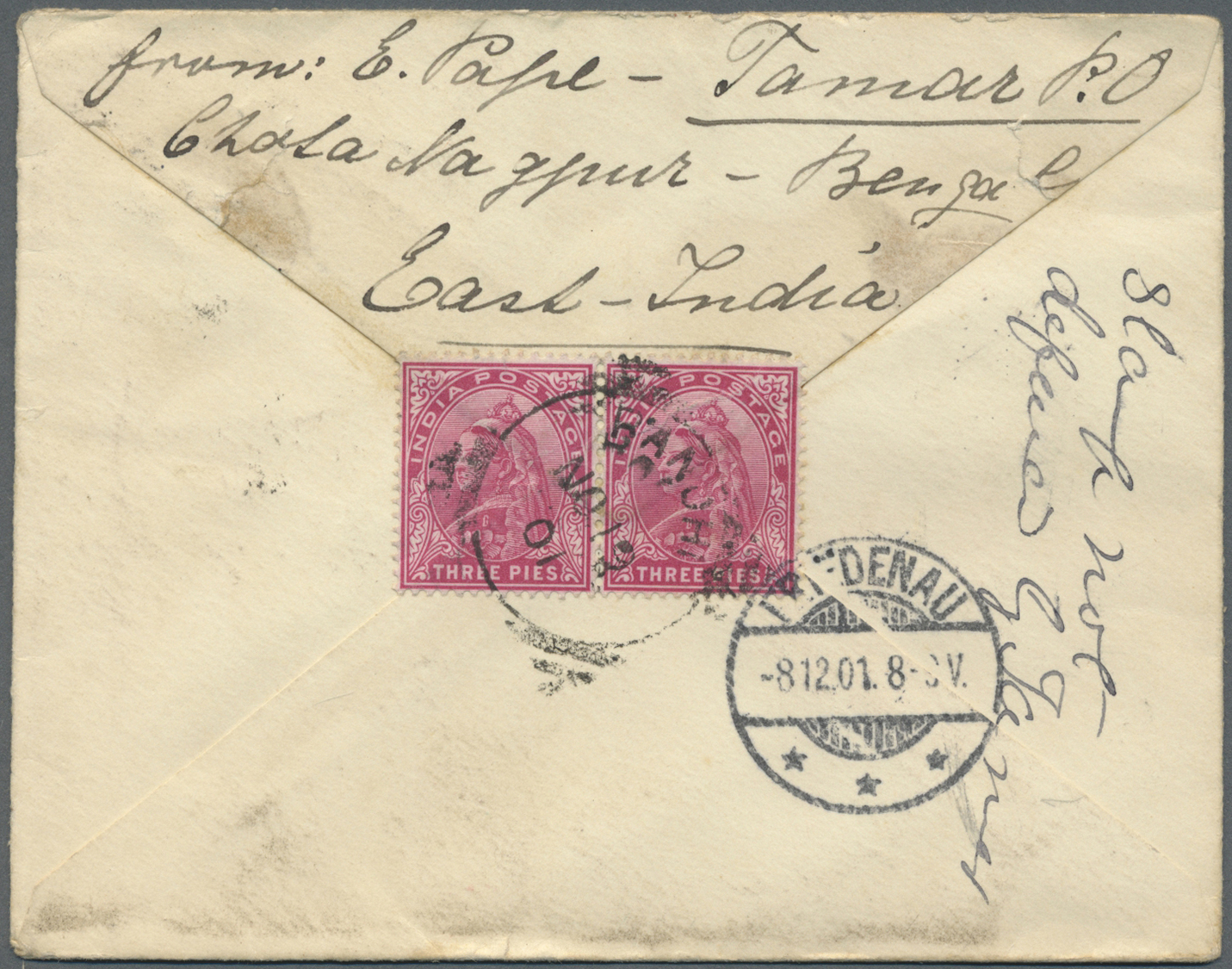 GA/Br Indien: 1897/1932, Stationery Envelopes (3, Two Uprated, One Registered) Used From "RANCHI, SAIDPUR And NAZPUR; An - Other & Unclassified