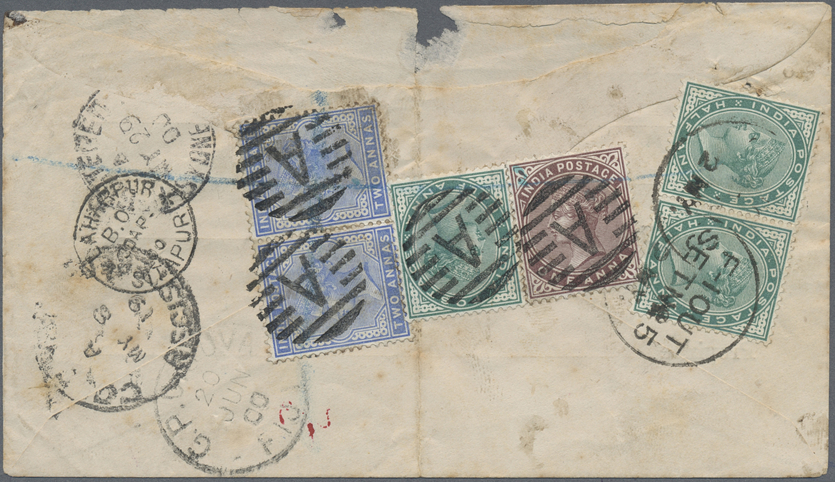 Br Indien: 1900. Registered And Advice Of Receipt Printed Envelope (faults) Addressed To Fiji Bearing SG 84, ½a Blue Gre - Autres & Non Classés