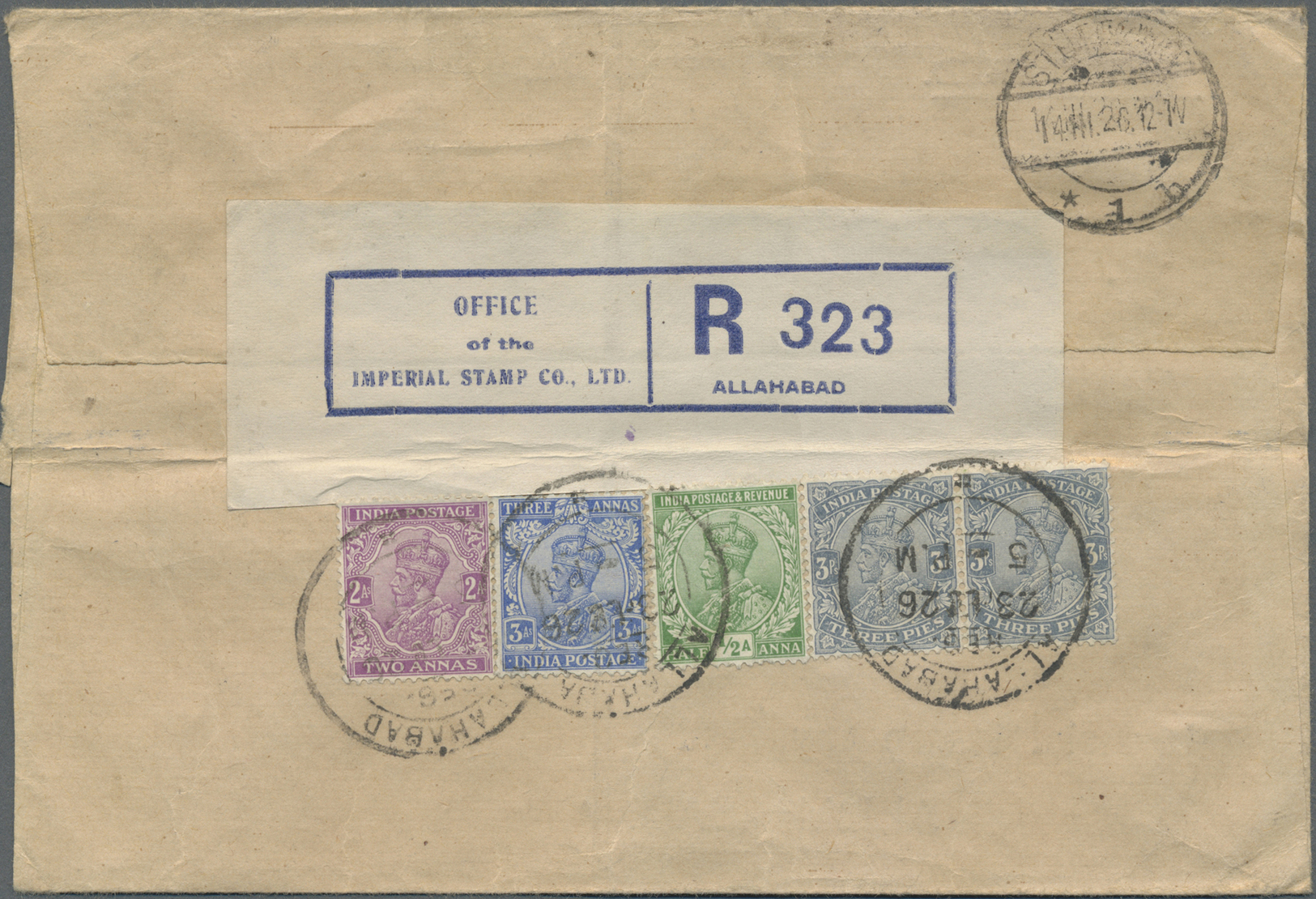 Br Indien: 1926 Registration Label On Order "R 323/ALLAHABAD/OFFICE Of The IMPERIAL STAMP CO., LTD." Used On Back Of Pri - Other & Unclassified