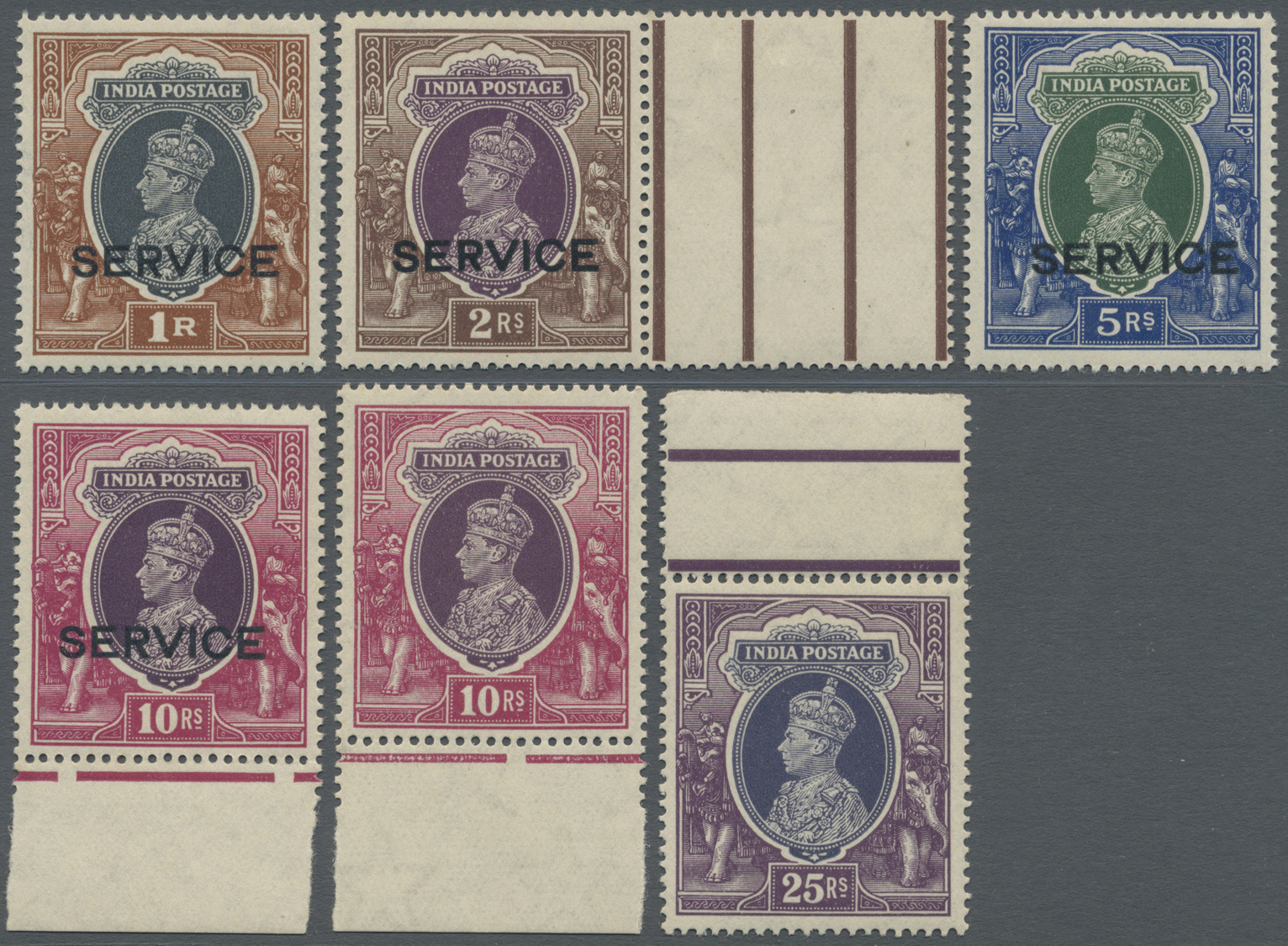 ** Indien: 1937, 10 And 25 Rupees KG VI And Additional Service Stamps 1 To 10 Rupees Each Mint Never Hinged, Some With M - Other & Unclassified