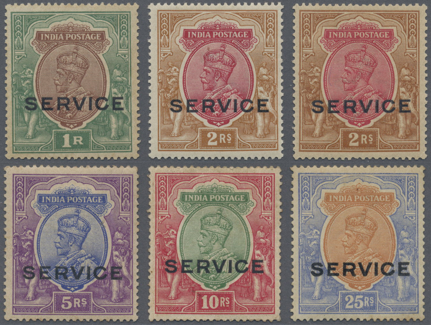 * Indien - Dienstmarken: 1912-13: Group Of Six Rupee Values Of KGV. Officials (optd. SERVICE), Wmk Single Star, With 1r. - Official Stamps