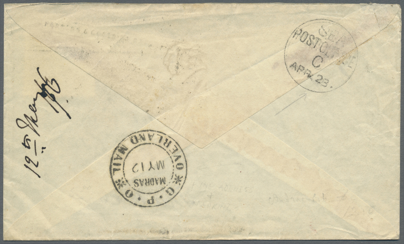 Br Indien - Stempel: MADRAS, 1876. Envelope Addressed 'Lt. Sir Neville Chamberlain, Commander In Chief, Madras' Bearing - Other & Unclassified