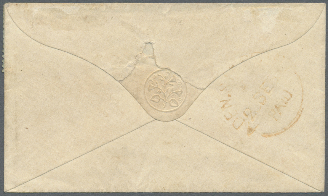 Br Indien - Used Abroad: ADEN 1855-60 Ca.: Small Cover Sent From Aden To Bombay Franked By India 1855 4a. Black On Bluis - Other & Unclassified