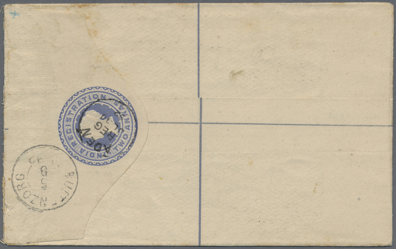 GA Indien - Used Abroad: ADEN 1892: Indian Postal Stationery Registered Envelope 2a., Uprated 4a., Used From ADEN To JAV - Other & Unclassified