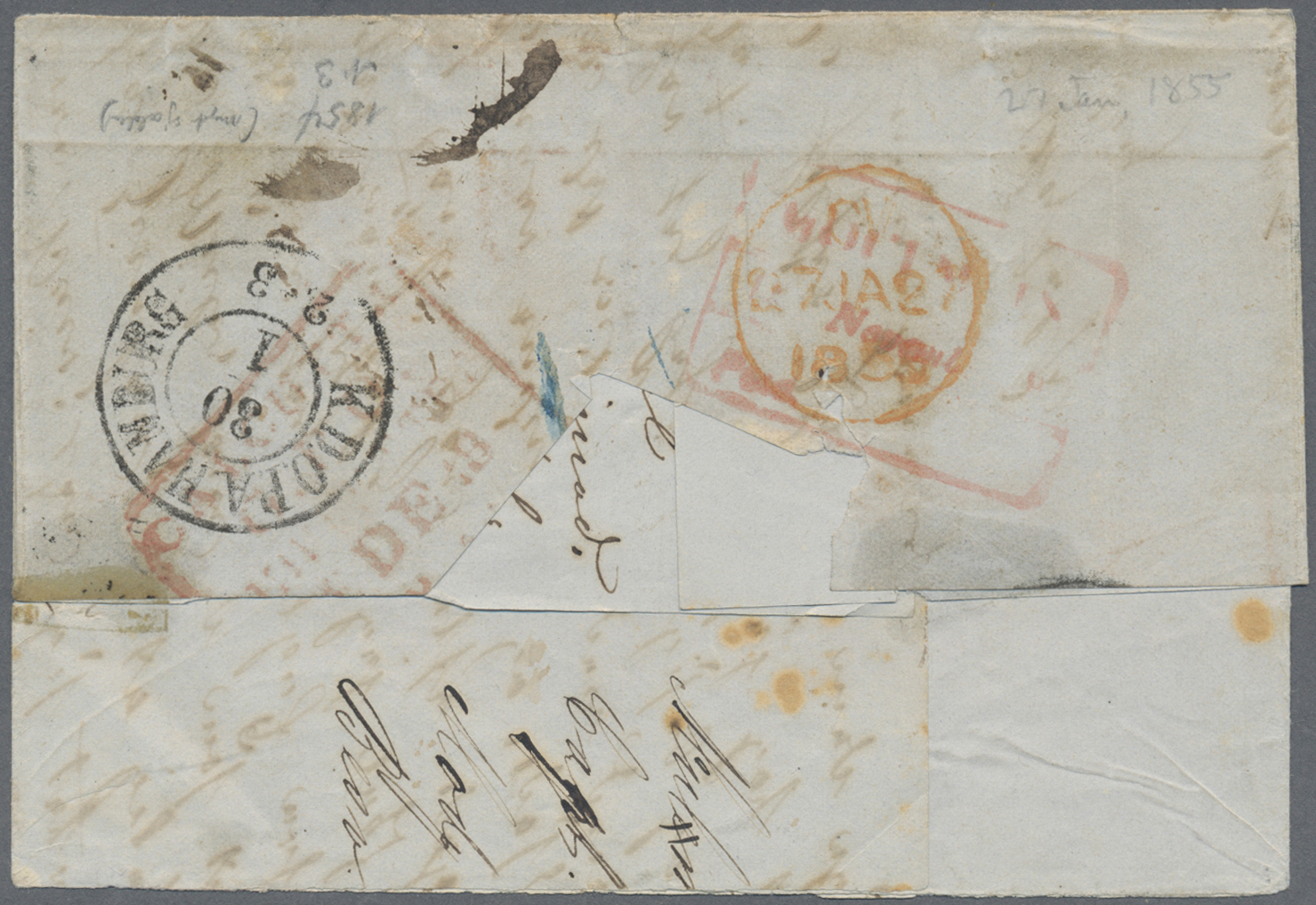 Br Indien - Used Abroad: BURMA 1854: Folded Letter From MOULMEIN To Copenhagen, DENMARK Via Calcutta, London And Hamburg - Autres & Non Classés