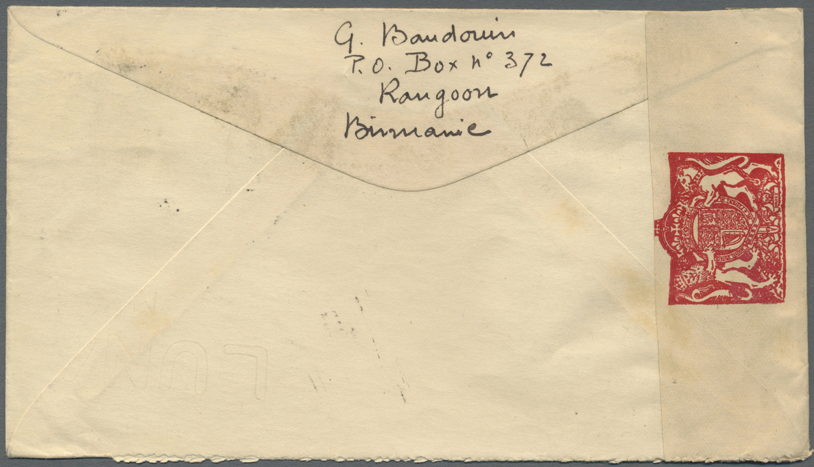 Br Indien - Used Abroad: BURMA 1940. Air Mail Envelope Addressed To France Bearing SG 8, 3½a Grey-blue And SG 13, 1r Gre - Other & Unclassified