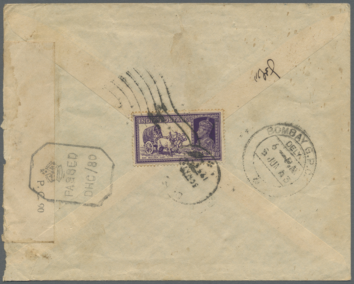 Br Indien - Used Abroad: DUBAI, 1943. Air Mail Envelope Addressed To Bombay Bearing Lndia SG 252, 2a6p Violet Tied By Du - Autres & Non Classés