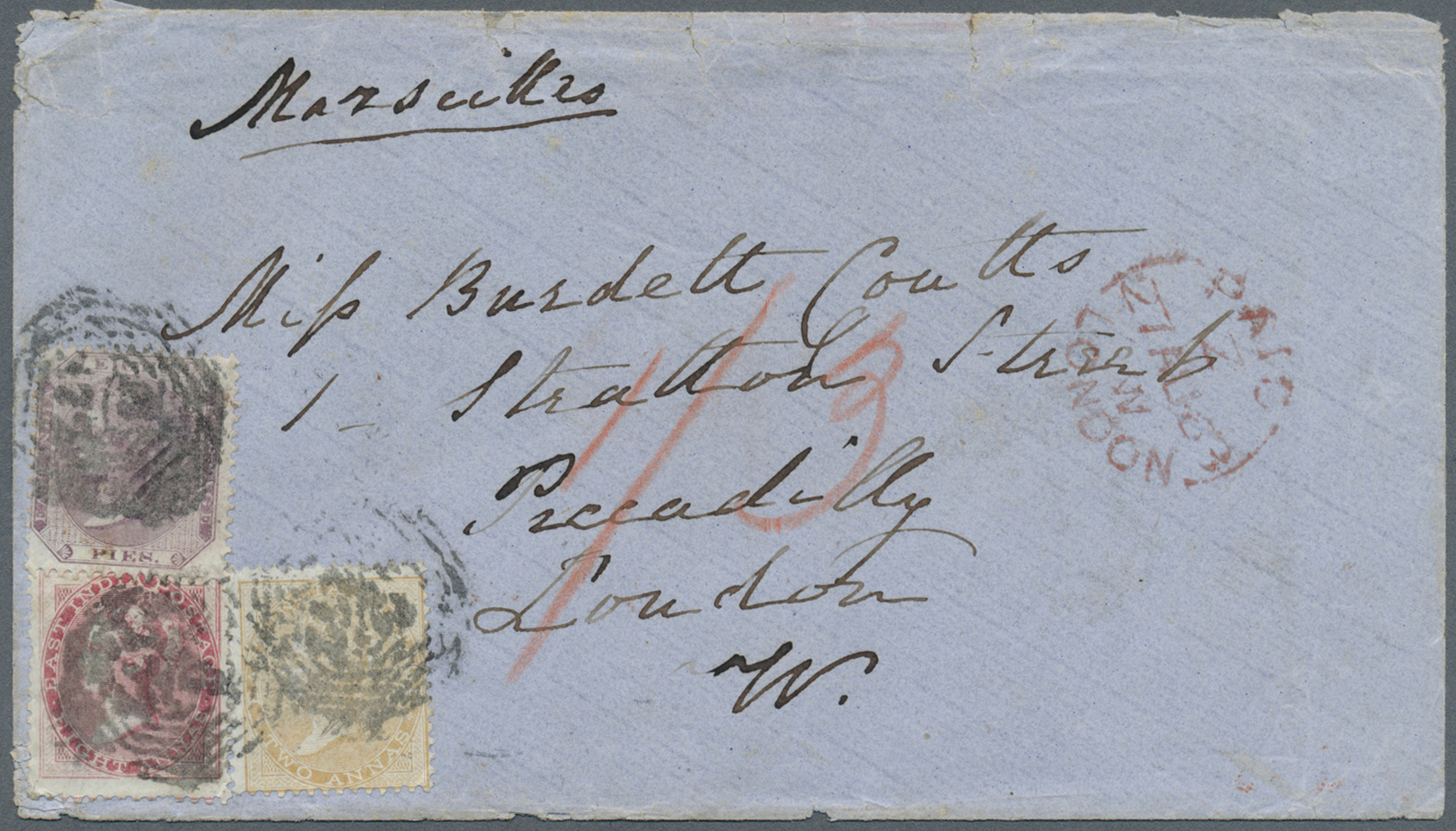 Br Indien - Used Abroad: 1863. Envelope Written From 'James Brooke, The First Rajah Of Sarawak' Addressed To 'Angela Bur - Autres & Non Classés