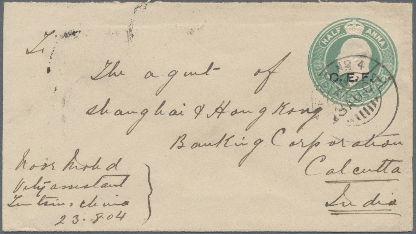 Br Indien - Feldpost: 1904. 'China Expeditionary Force' Postal Stationery Envelope 'half Anna' Green Cancelled By F.P.O. - Franchise Militaire