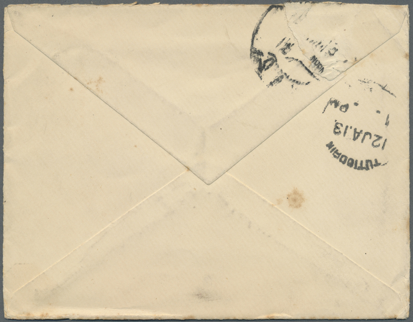 Br Indien - Feldpost: 1913. Envelope Addressed To India Bearing China Expeditionary Force SG C2, ½a Green (pair) Tied By - Military Service Stamp