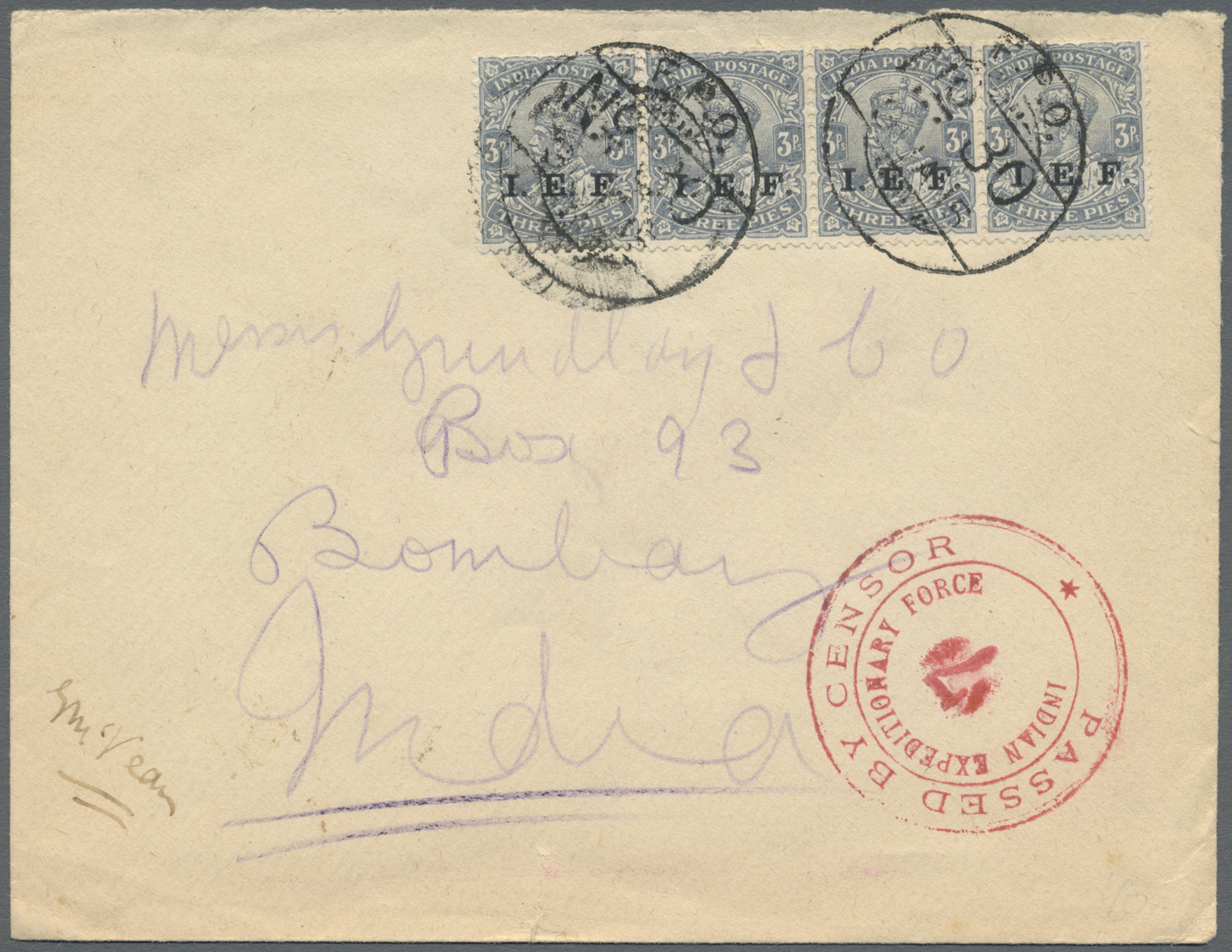 Br/GA Indien - Feldpost: 1915-16: Six Indian Field Post covers and cards from EGYPT, from Base Office "H" in Alexandria