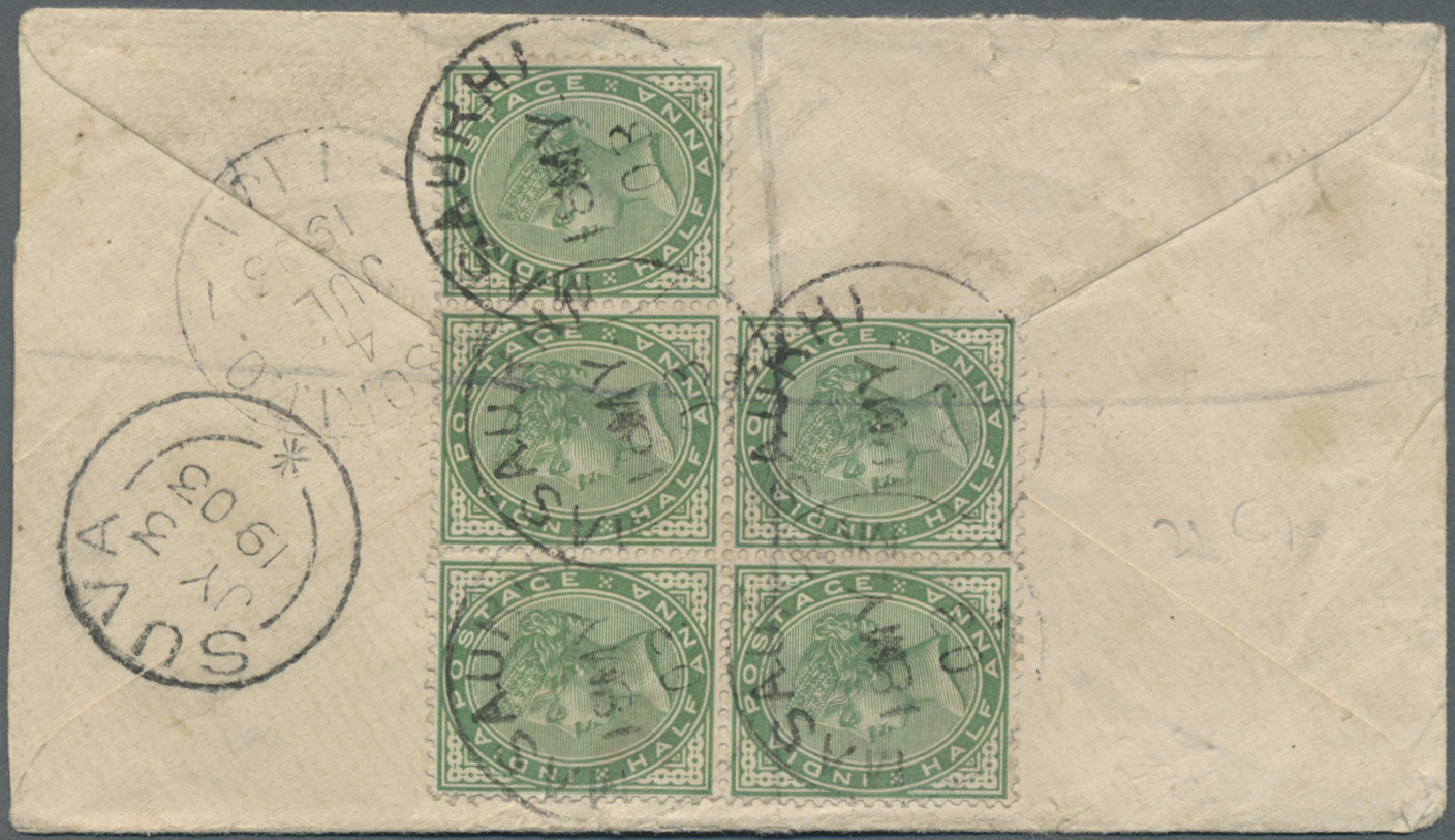 Br Indien - Ganzsachen: 1903. Registered Postat Stationery Envelope 'half Anna' Green Upgraded With India SG 85, ½a Yell - Unclassified