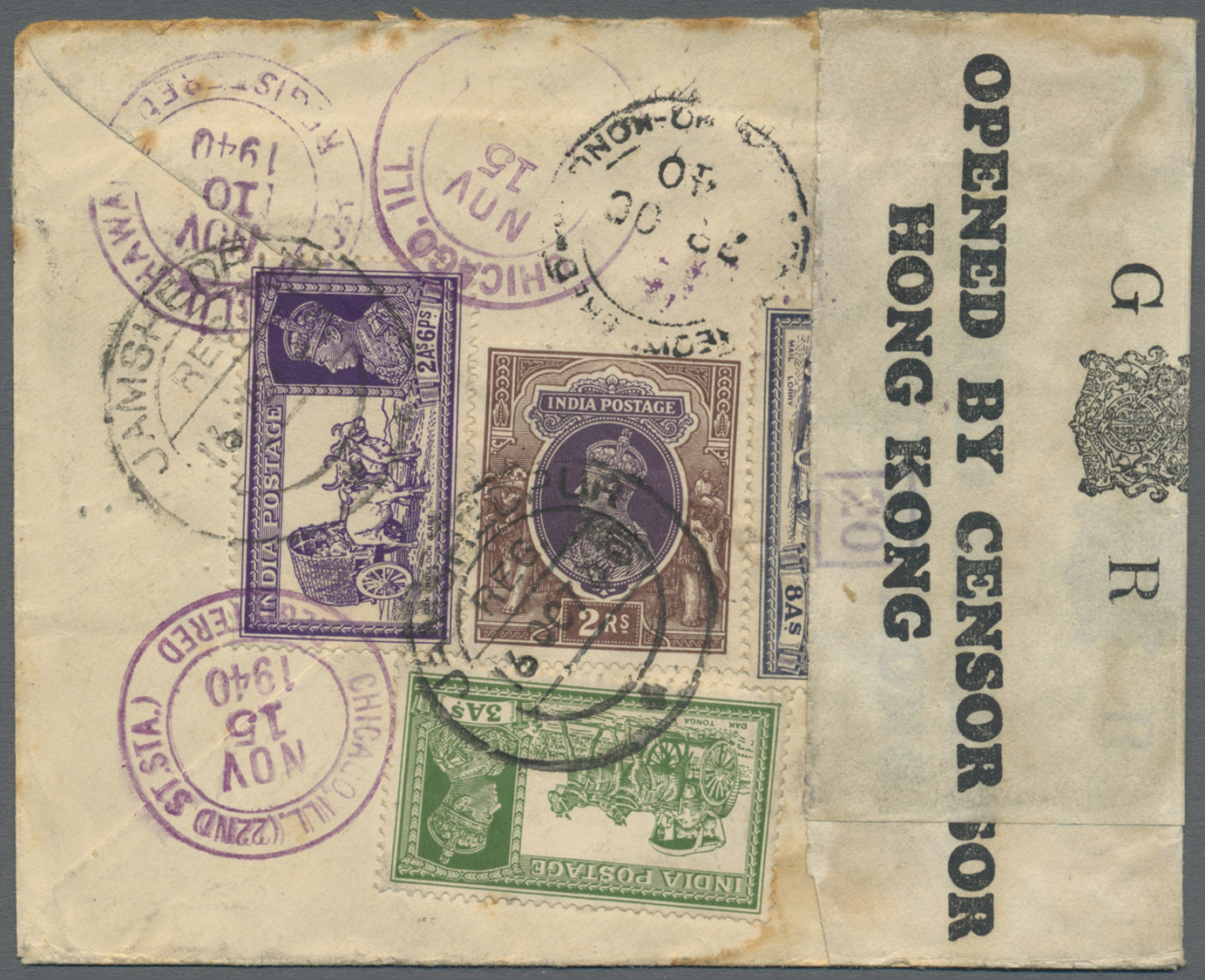 GA Indien - Ganzsachen: 1940. Registered Air Mail Postal Stationery Envelope (small Stains) 'one Anna' Carmine Upgraded - Non Classés