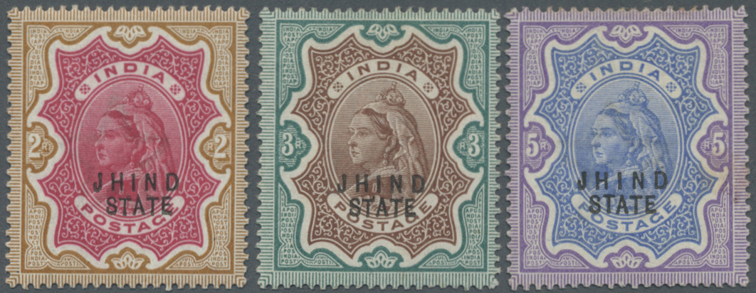 */(*) Indien - Konventionalstaaten: JIND 1886-99: QV Top Values Of 2r., 3r. And 5r. Optd. "JHIND/STATE", 3r. Unused With - Other & Unclassified