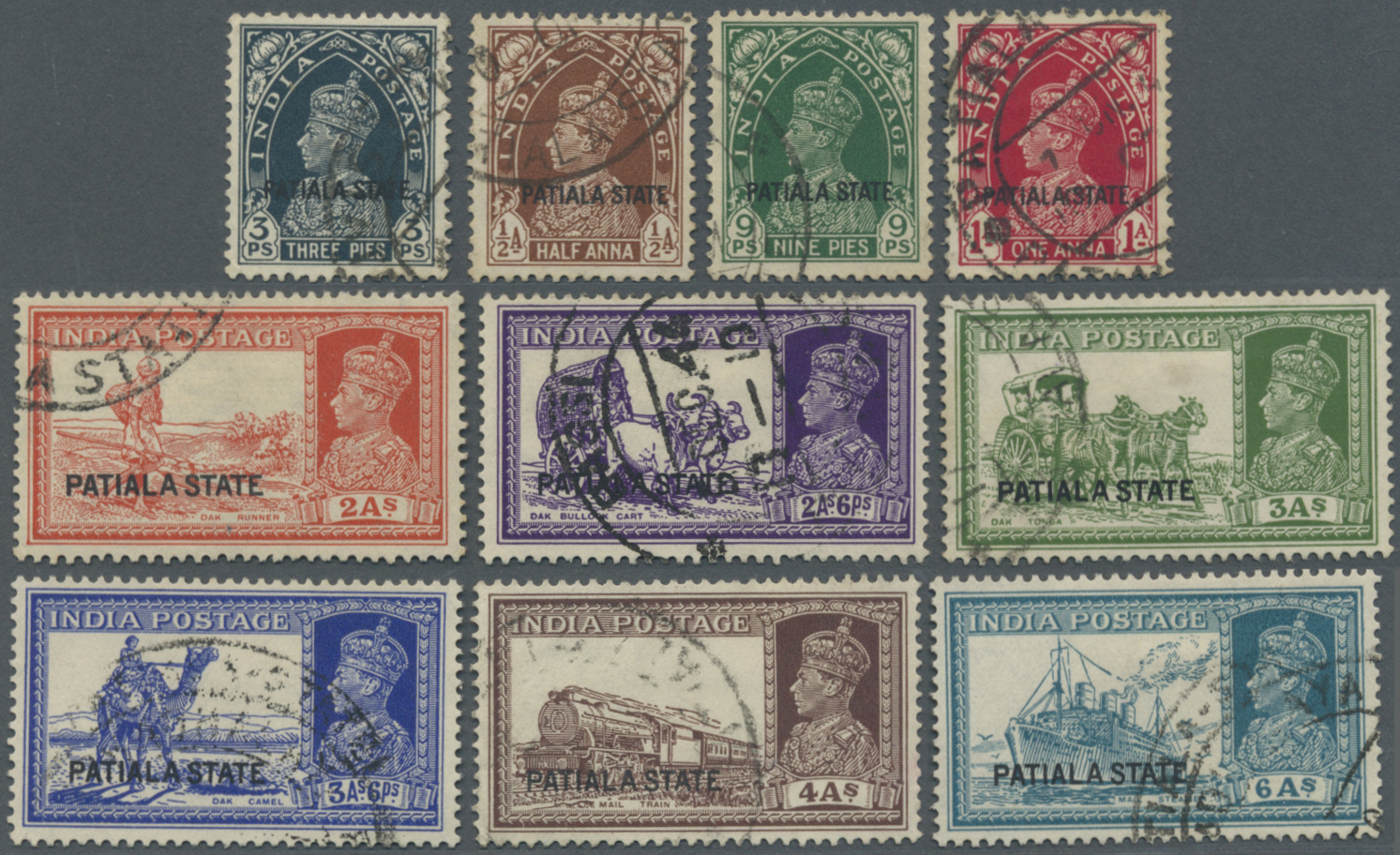 O Indien - Konventionalstaaten: PATIALA 1937-38: KGVI. Complete Set Of 18 Up To 25r., Optd. "PATIALA STATE", Used, Fresh - Other & Unclassified