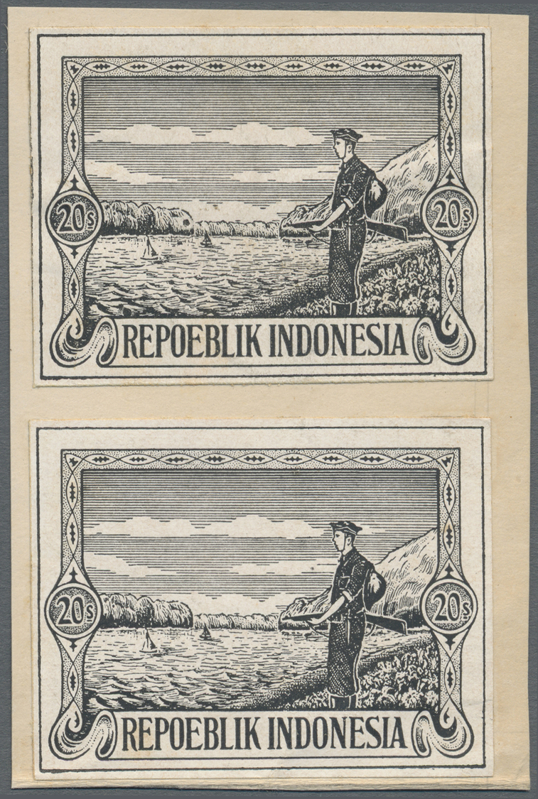(*) Indonesien - Vorläufer: 1946 (ca.), 20 S. Guard On Seashore, Black Imperf. Proofs (2) On Cardboard. - Indonesia