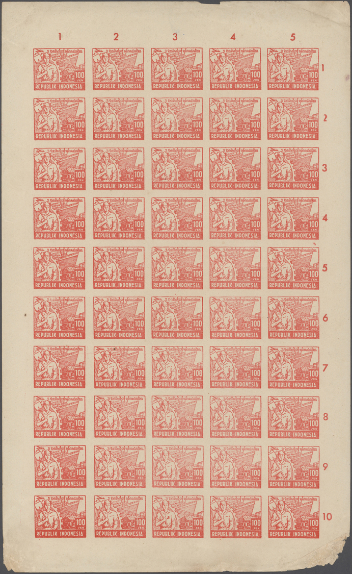 (*) Indonesien - Vorläufer: 1948, Revolution Period In Java, 50 Sen Blue And 100 Sen Vermilion Perforated, Complete Shee - Indonesia