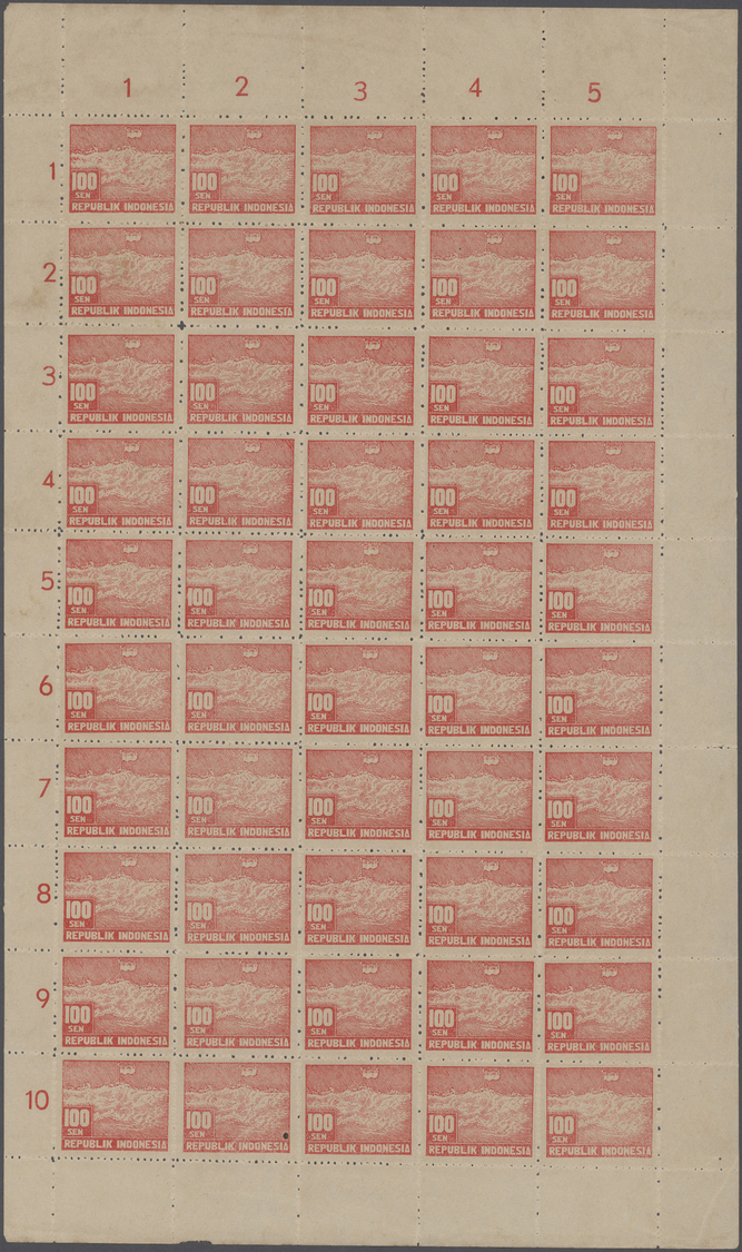 (*) Indonesien - Vorläufer: 1949, Revolution Period In Java, 100 Sen Red And 150 Sen Red Perforated, Complete Sheets Of - Indonésie