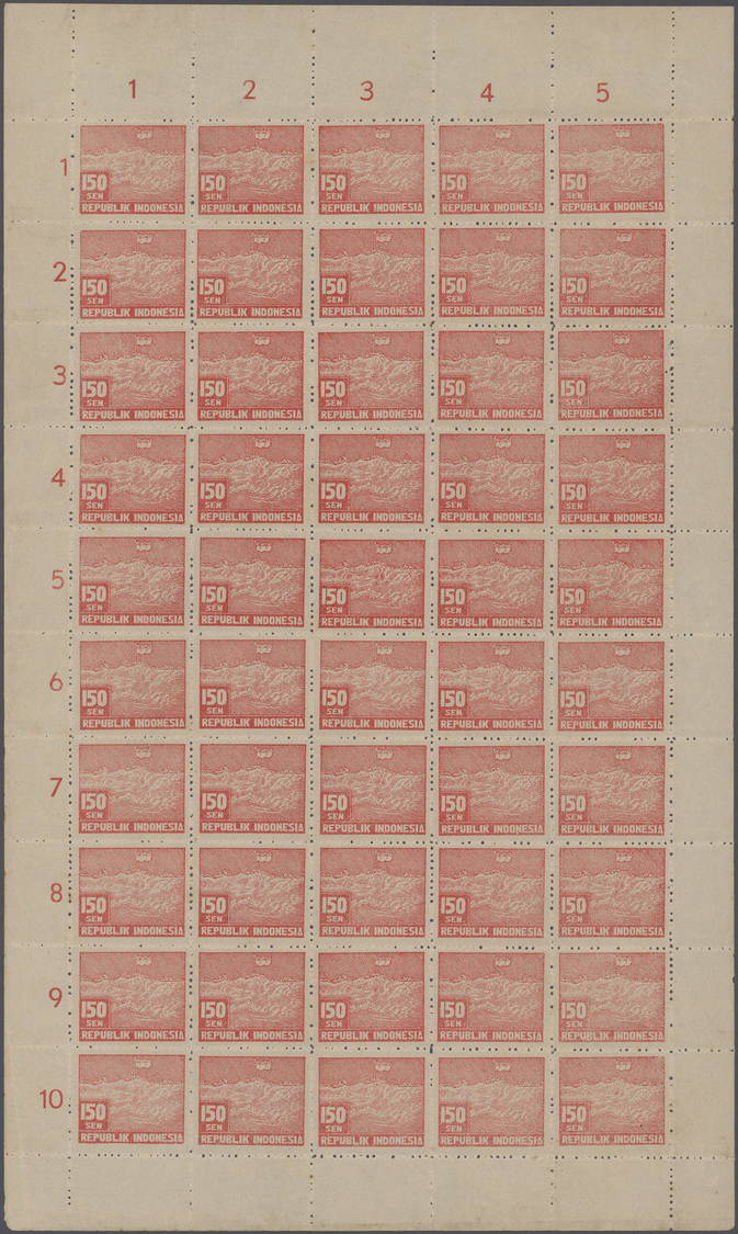 (*) Indonesien - Vorläufer: 1949, Revolution Period In Java, 100 Sen Red And 150 Sen Red Perforated, Complete Sheets Of - Indonésie