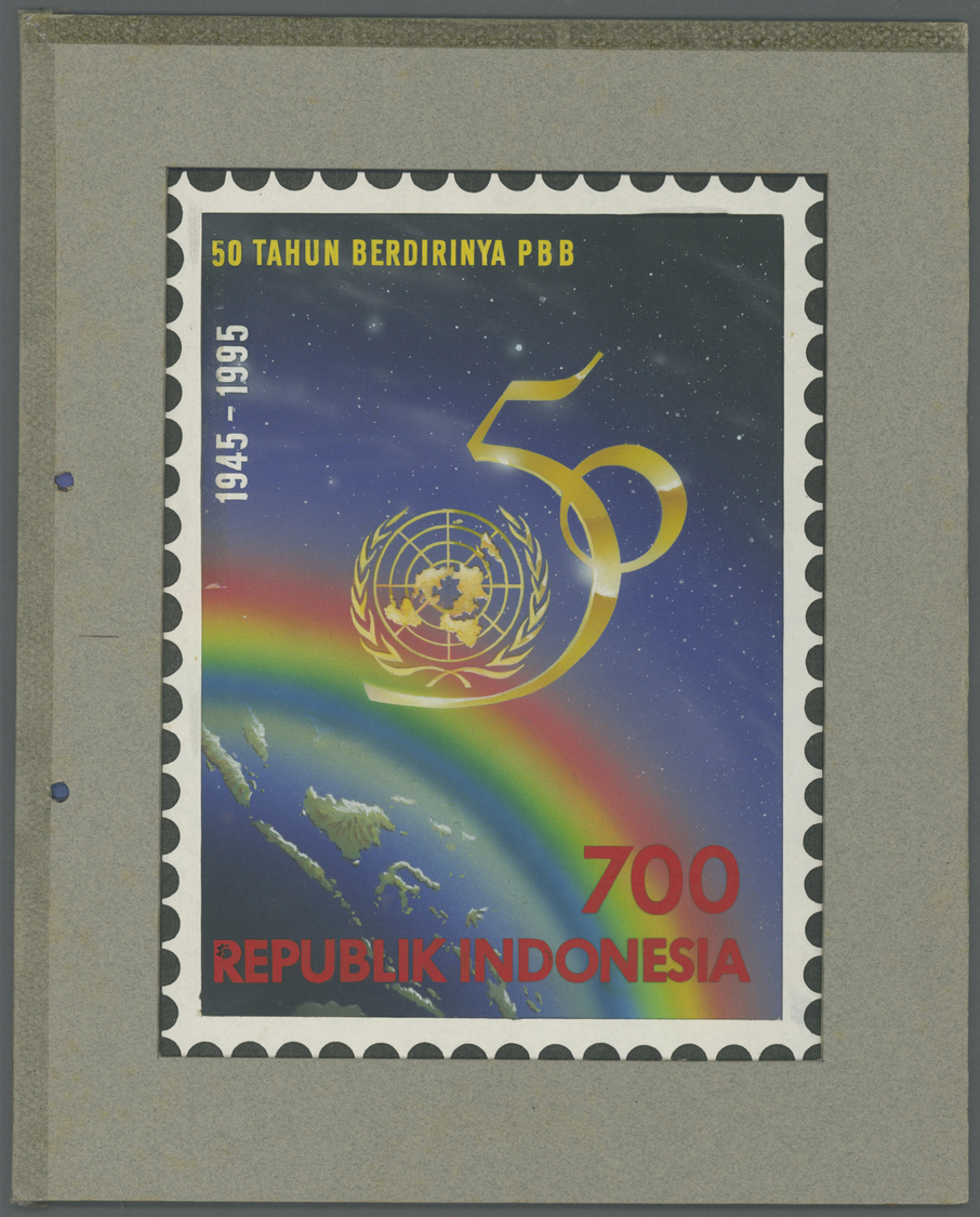 Indonesien: 1995, Original Artist's Painting For The Design "700 R - UNITED NATIONS, 50th Anniversary", Acrylic On Paper - Indonésie