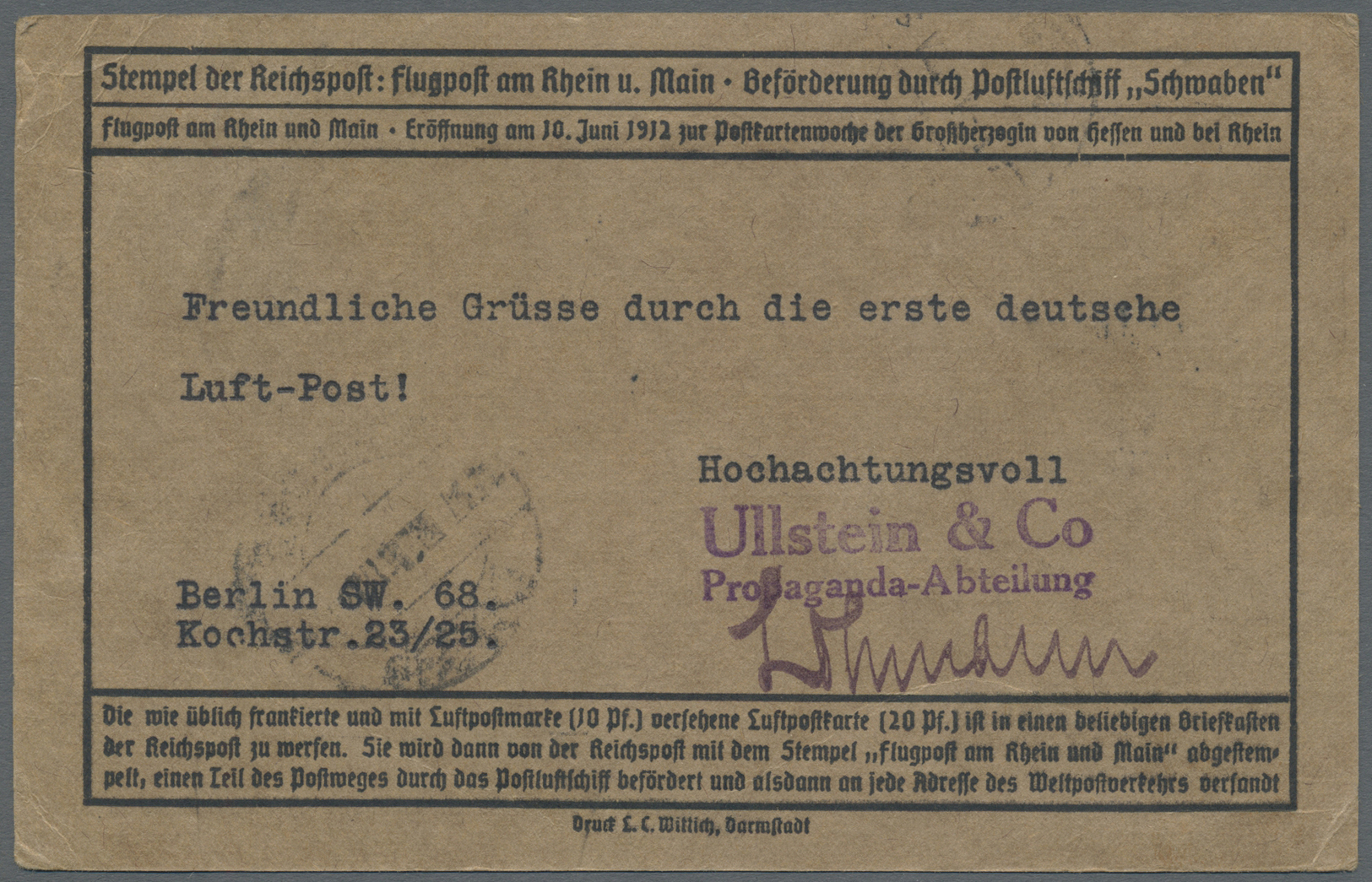 Br Irak: 1912 First German Airmail Stamp 'Flugpost Am Rhein & Main' 10pf. Vermilion In Combination With Germania 5pf. Gr - Iraq