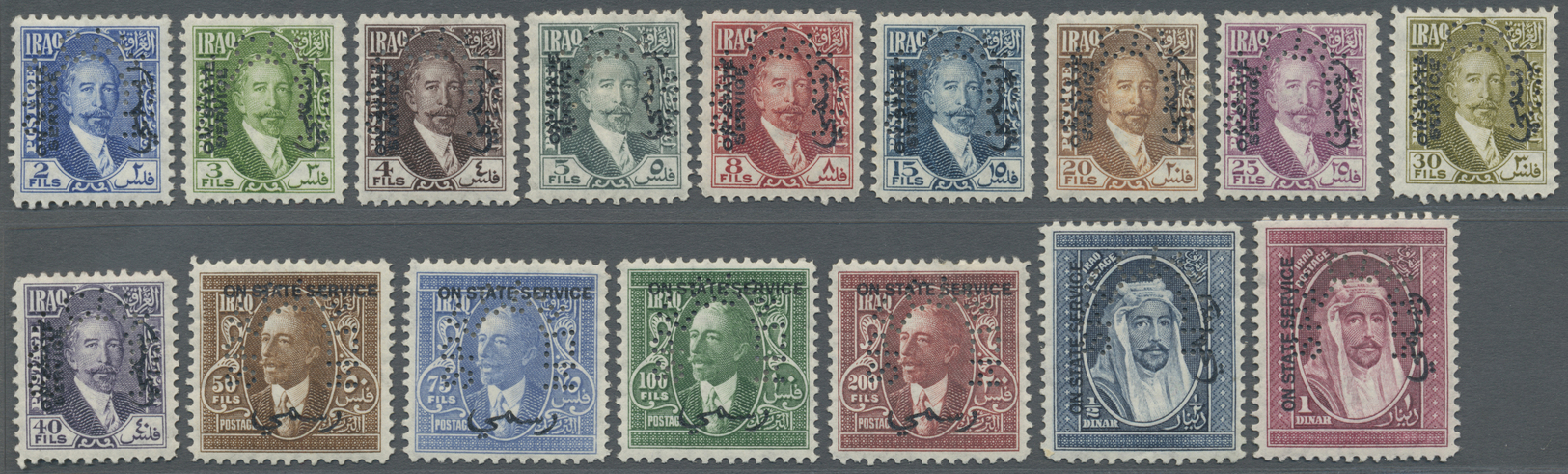 * Irak - Dienstmarken: 1932, Defintives King Faisal, 2f. To 1d., Set Of 16 Values (excl. 10f.) With Specimen Punching, M - Iraq