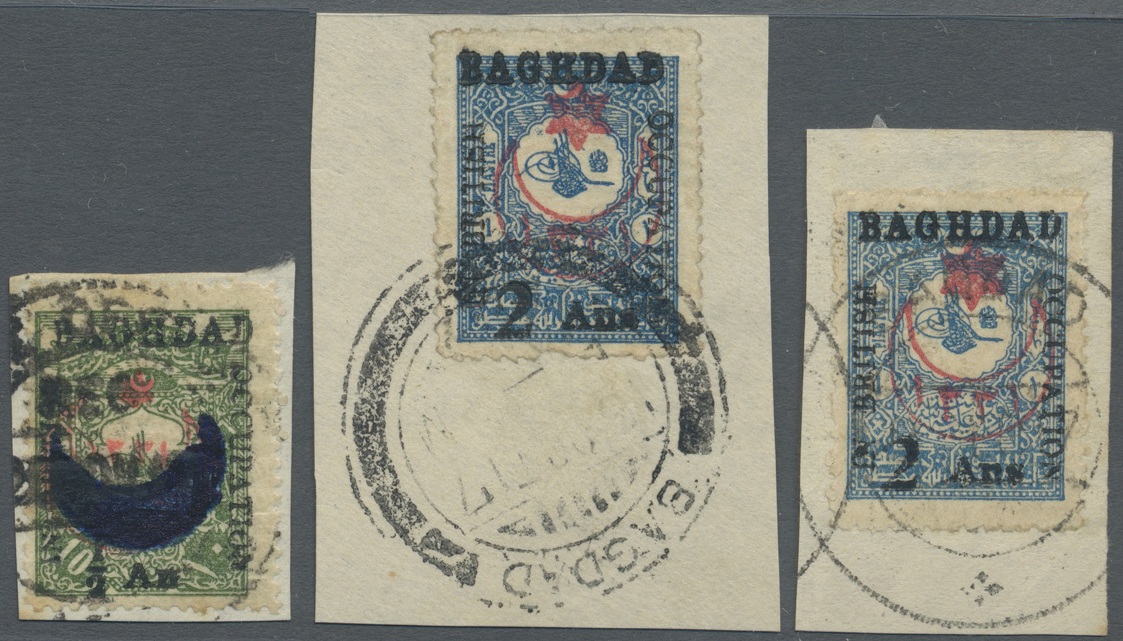 Irak - Britische Besetzung Von Bagdad: 1917, Three Turkish Definitives 'star And Crescent' 10pa. Olive-green And 2 X 2pi - Other & Unclassified