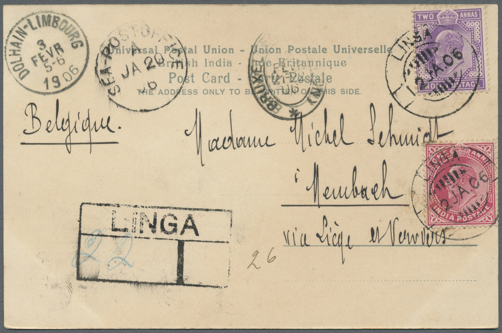 Br Iran: 1906. Registered Picture Post Card Of 'Snake Charming Fruit Sellers' Addressed To Belgium Bearing Lndia SG 123, - Iran