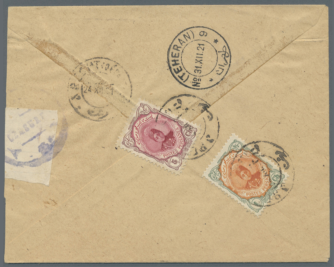 Br Iran: 1921. Censored Envelope (with Correspondence) Addressed To Yard Bearing Yvert 302, 1ch Green And Orange And Yve - Iran