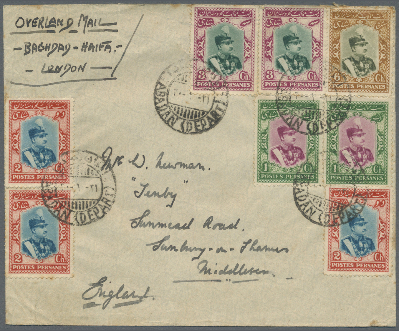 Br Iran: 1931, Two Covers Showing Ms. "OVERLAND MAIL BAGHDAD HAIFA LONDON", Some Toned Spots, Fine Pair - Iran