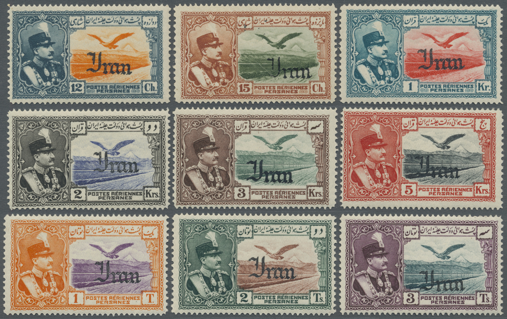 * Iran: 1935, Airmail Issue Shah Reza Pahlavi With Opt. 'Iran' Complete Set Mint Lightly Hinged, Mi. &euro; 420,-- - Iran