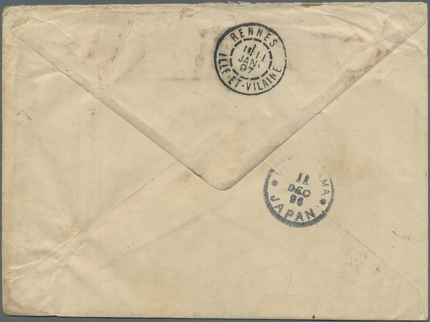 Br Japan: 1896. Envelope (stains) Addressed To France Bearing SG 130, 5s Violet-blue And SG 131, 5s Violet-btue Tied By - Autres & Non Classés