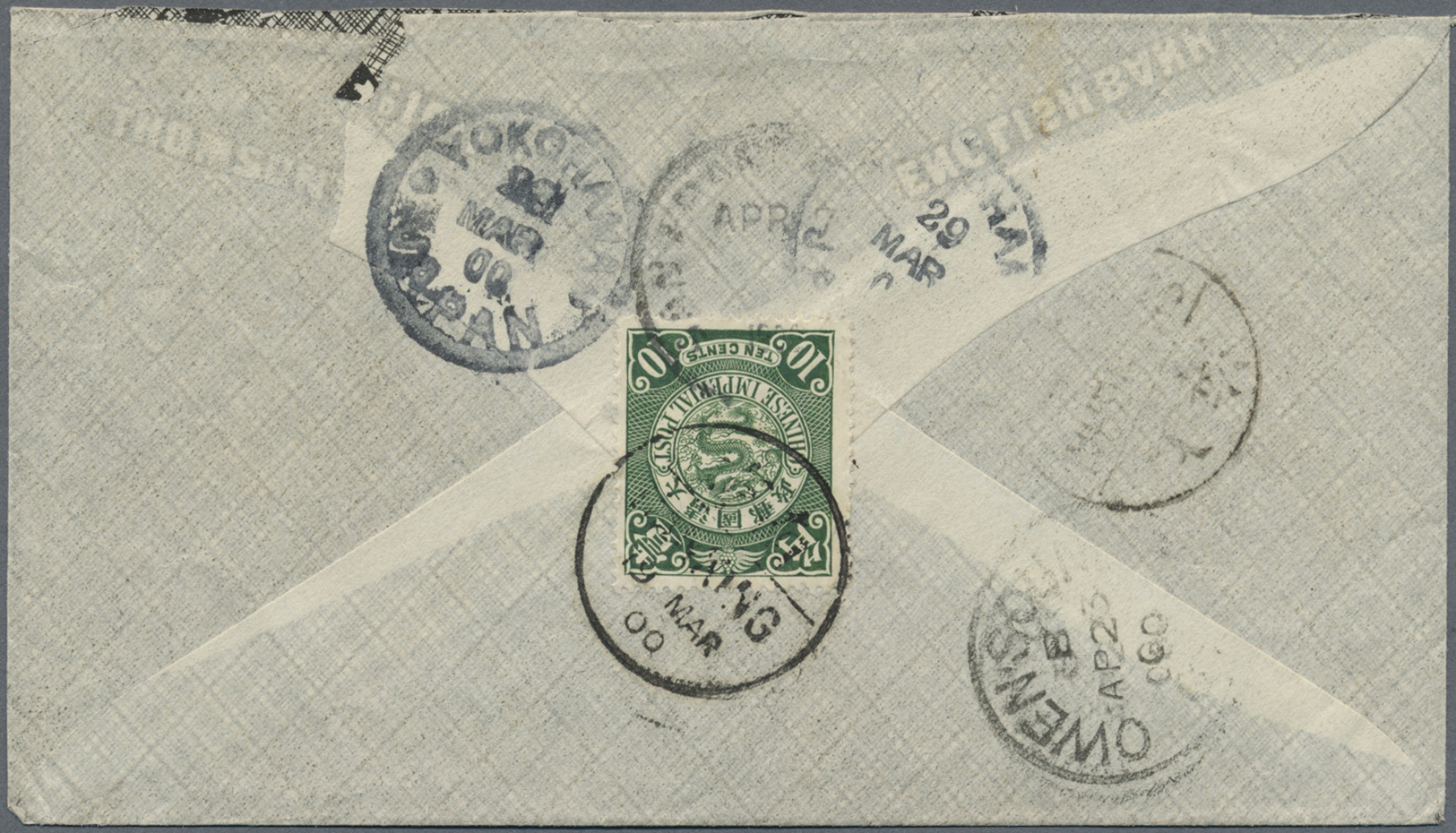 Br Japanische Post In China: 1900. Envelope Addressed To Canada Bearing Chinese Imperial Post SG 113, 10c Green Tied By - 1943-45 Shanghai & Nankin