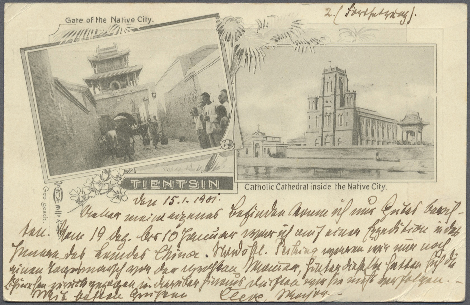 Br Japanische Post In China: 1901. Registered Multi-view Picture Post Card (light Corner Bends) Of Tientsin Addressed To - 1943-45 Shanghai & Nankin