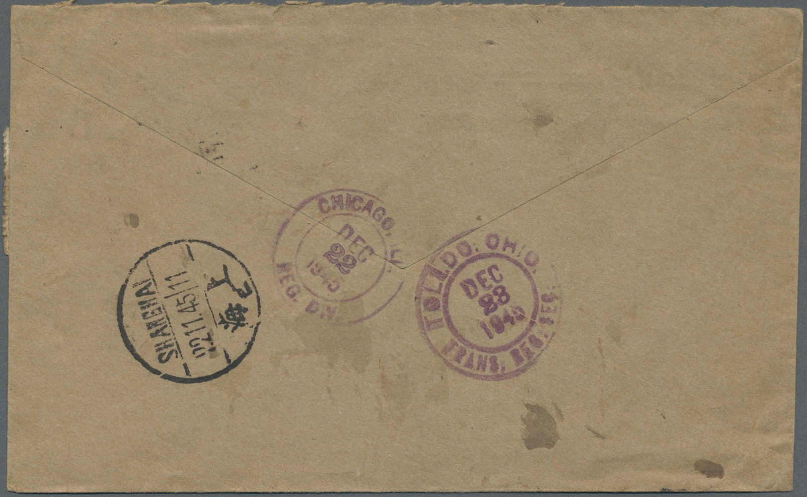 Br Japanische Post In China: 1945. Registered Air Mail Express Envelope Addressed To Toledo Bearing Japanese Occupation - 1943-45 Shanghai & Nankin