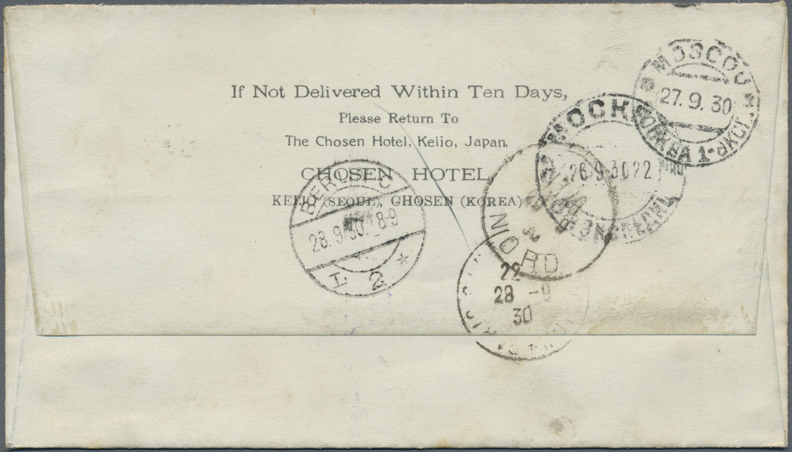 Br Japanische Post In Korea: 1930. Air Mail Envelope On Illustrated 'Chosen Hotel, Keijo' Envelope Addressed To France B - Franchise Militaire