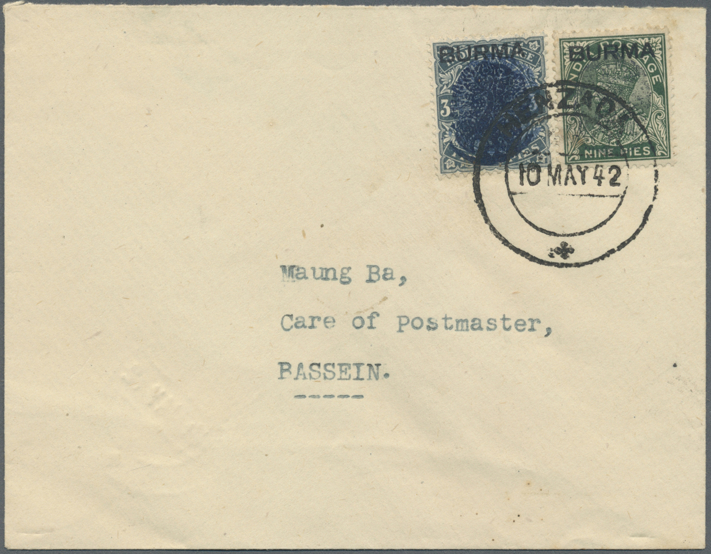 Br Japanische Besetzung  WK II - Burma: 1942, Henzada Overprinted 9 P. Deep Green And 3 P. Slate With Double Overprint, - Myanmar (Burma 1948-...)