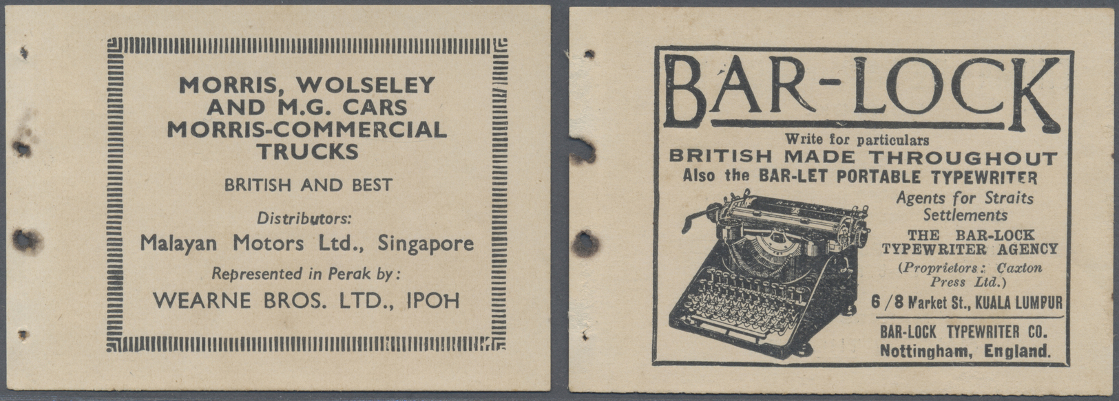 ** Japanische Besetzung  WK II - Malaya: General Issues, Perak, 1942, Two Booklets With 5 C. Brown And Small Black Seal, - Malaysia (1964-...)