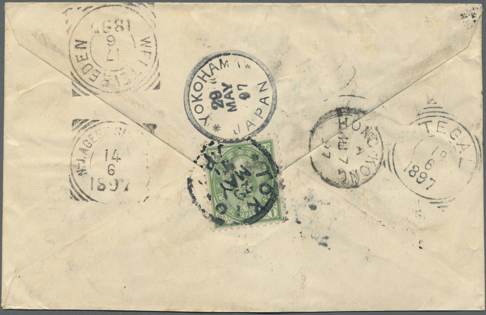 GA Japan - Ganzsachen: 1897. Registered Postal Stationery Envelope 2s Olive Upgraded With SG 113, 1s Green, SG 114, 2s R - Postcards