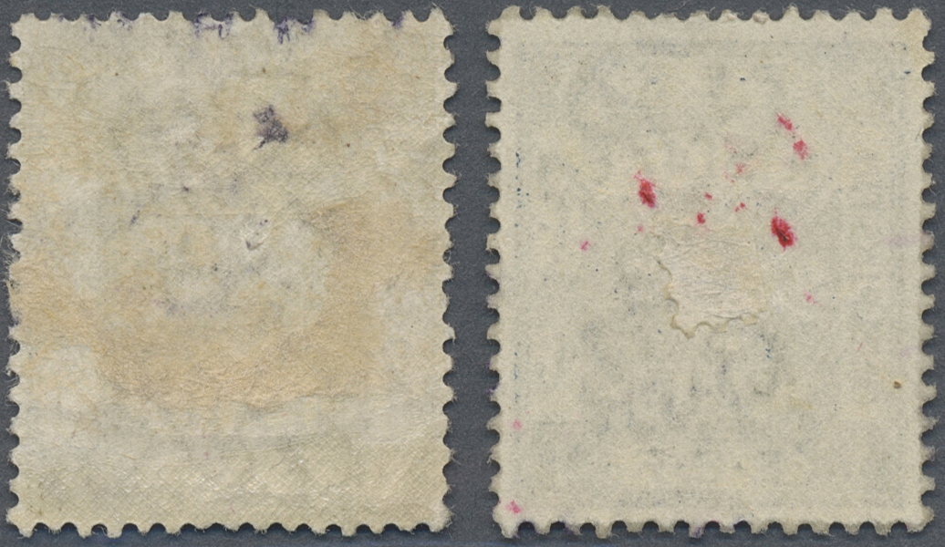 O Jordanien: 1922, 1 P. On 1 P. Deep Blue Red Overprint And 2 P. On 2 P. Greenolive Violet Overprint, Both Cancelled, Fi - Jordan