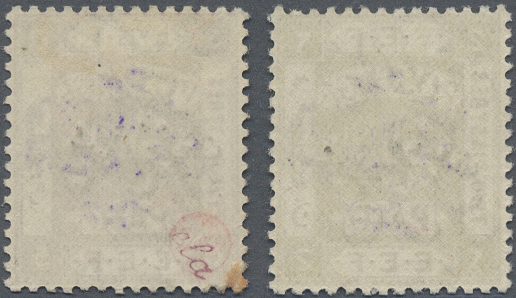 **/* Jordanien: 1922, 2 P. Olive And 5 P. Violet Two Stamps Both Perf.14 Showing Overprints In Violet, 5 P. Signed Ela, - Jordan