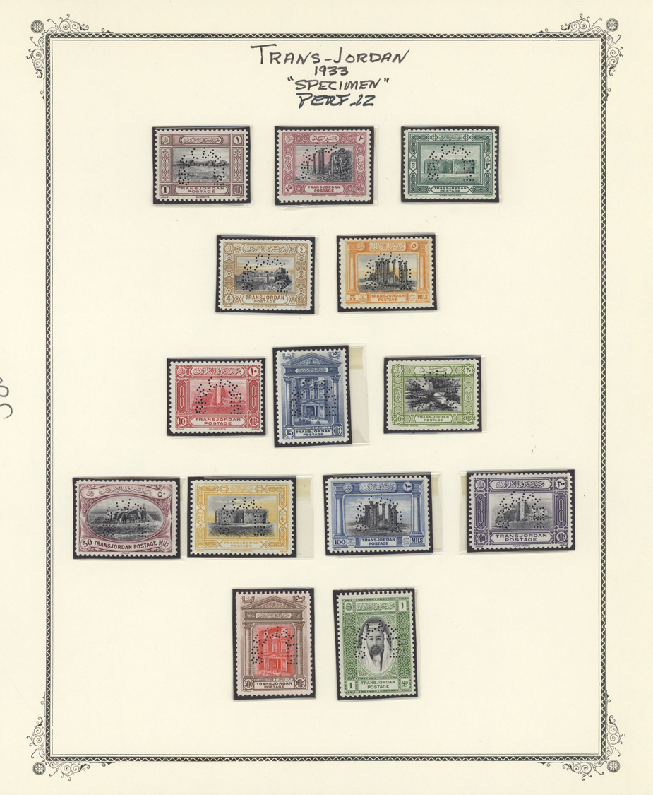 * Jordanien: 1933, Complete Set Of 14 Values Up To 1 Pound Al-Husain "SPECIMEN" Perfins, All Mint Hinged, Fine And Scarc - Jordan